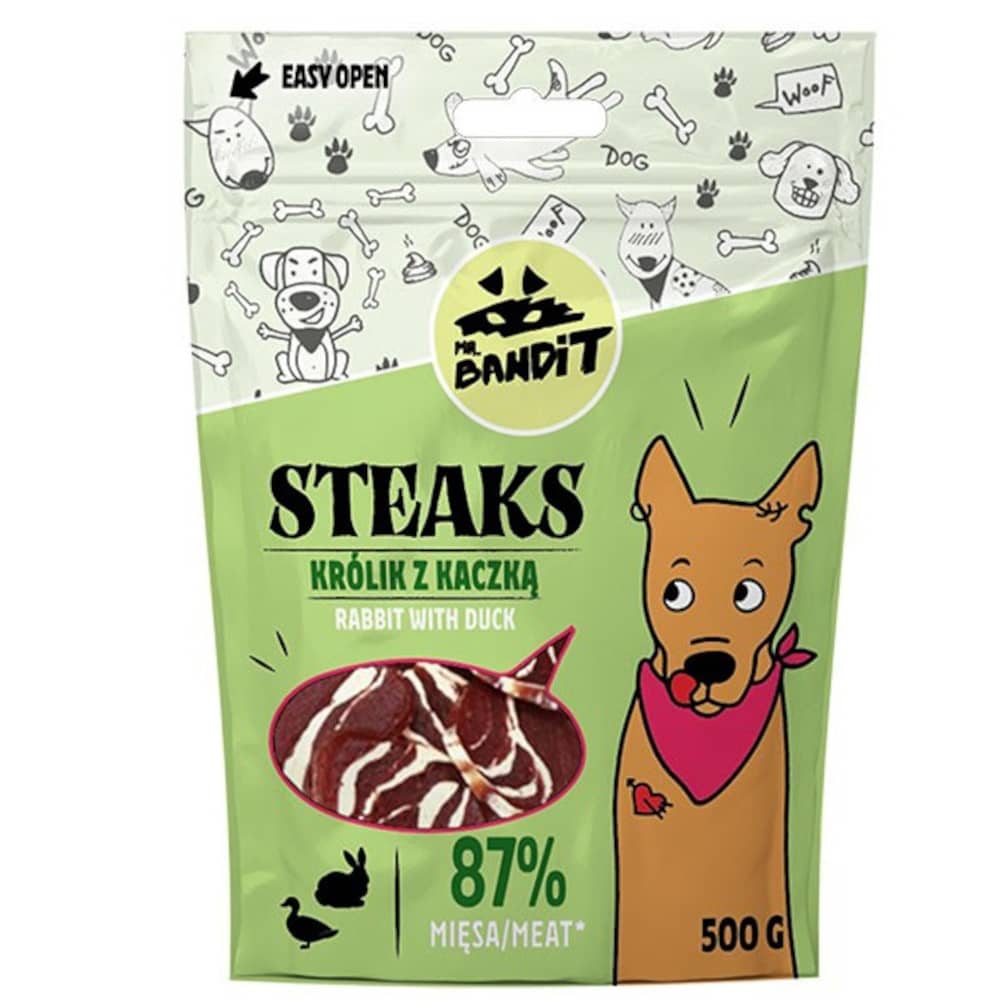 MR.BANDIT STEAKS RABBIT DUCK gardums suņiem Trusis, pīle 500g